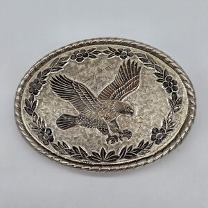 Vintage Etched USA Made Western Flying Wings Wide Eagle Belt Buckle